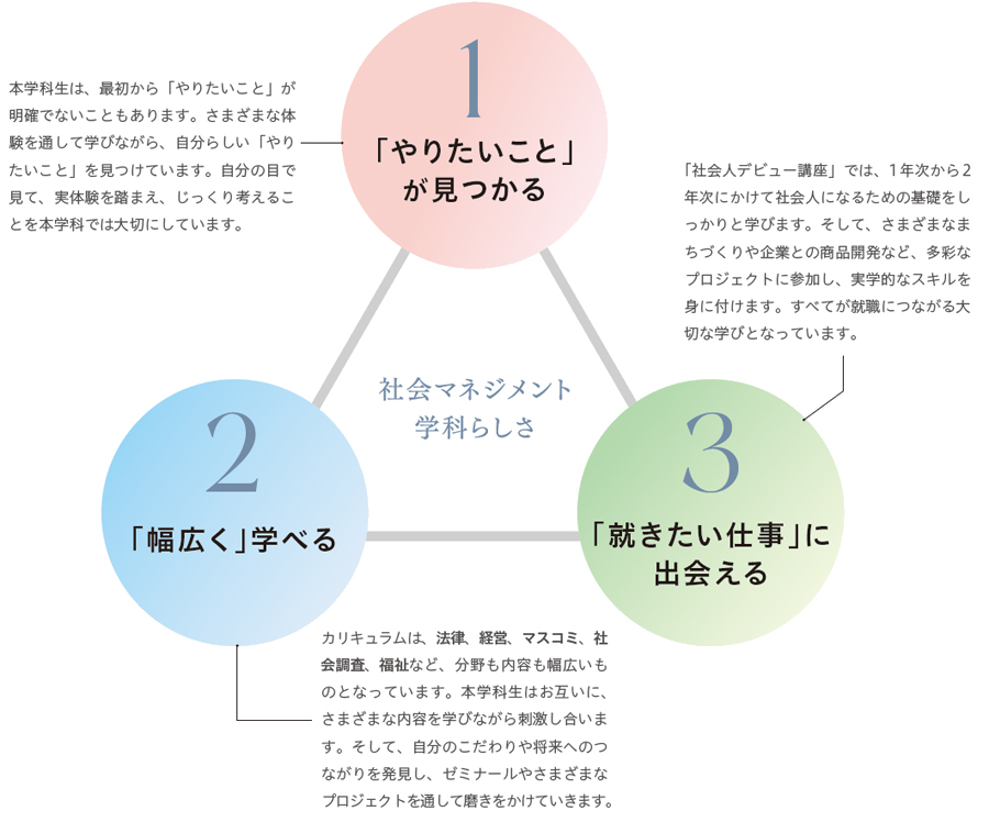 社会マネジメント学科らしさのトライアングル